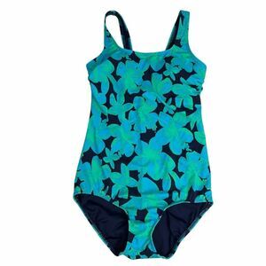Lands End Womens size 10 One Piece Swimsuit Green Navy